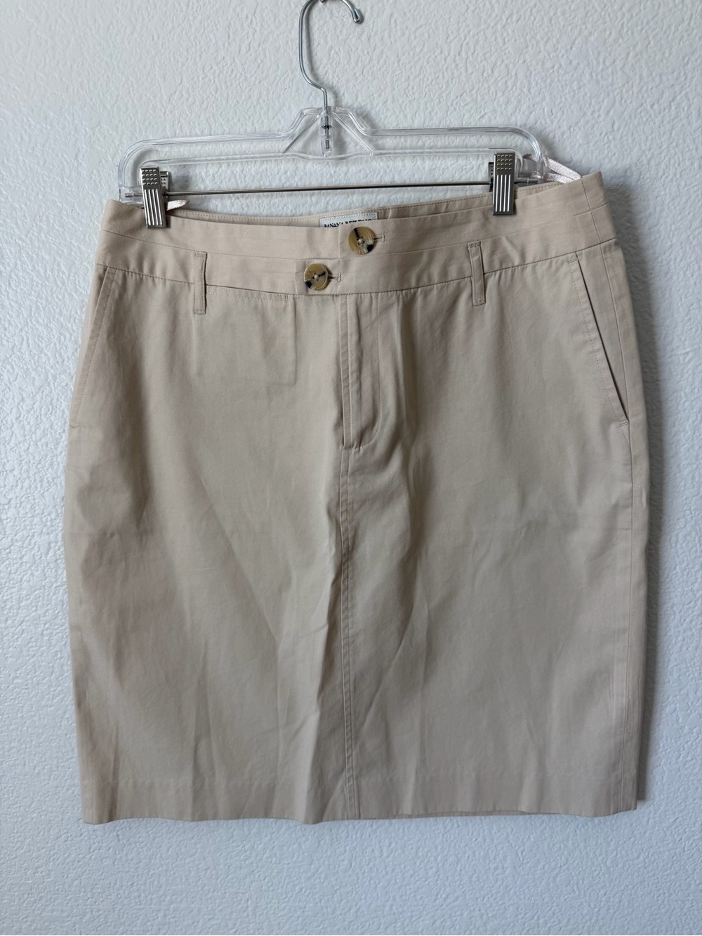 Banana Republic Beige Khaki Cotton Pencil Skirt Double Button 12